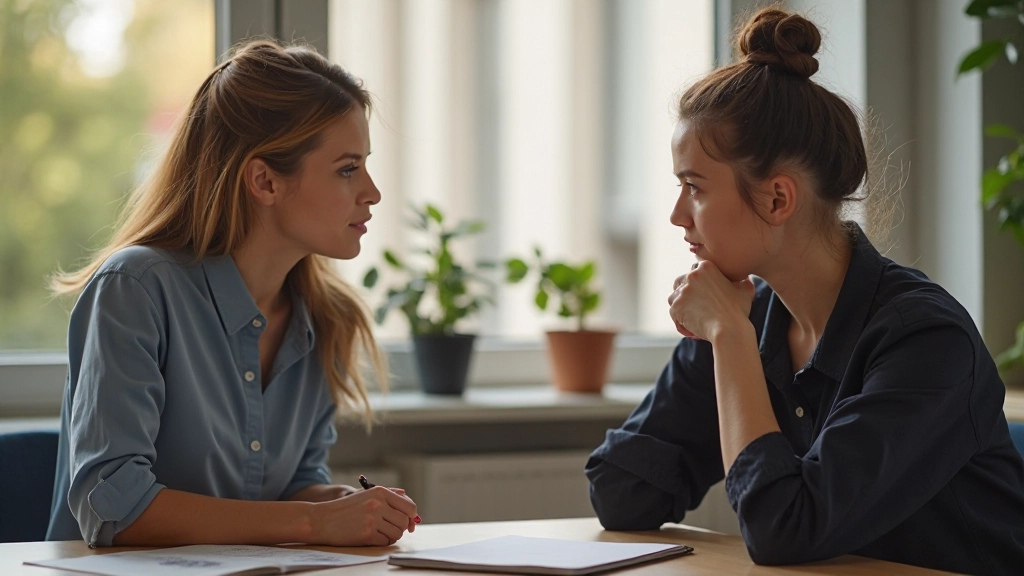 Profesionálna fotografia dvoch osôb v dialógu počas jazykového tréningovacieho seansu