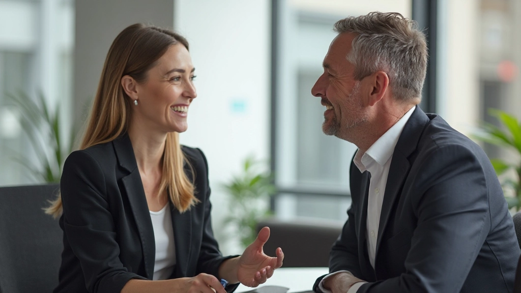Dvaja ľudia vedúci rozhovor v profesionálnom prostredí